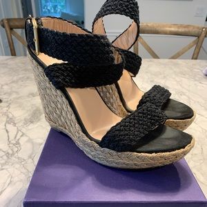 Stuart Weizmann Crochet Ankle Strap Wedge